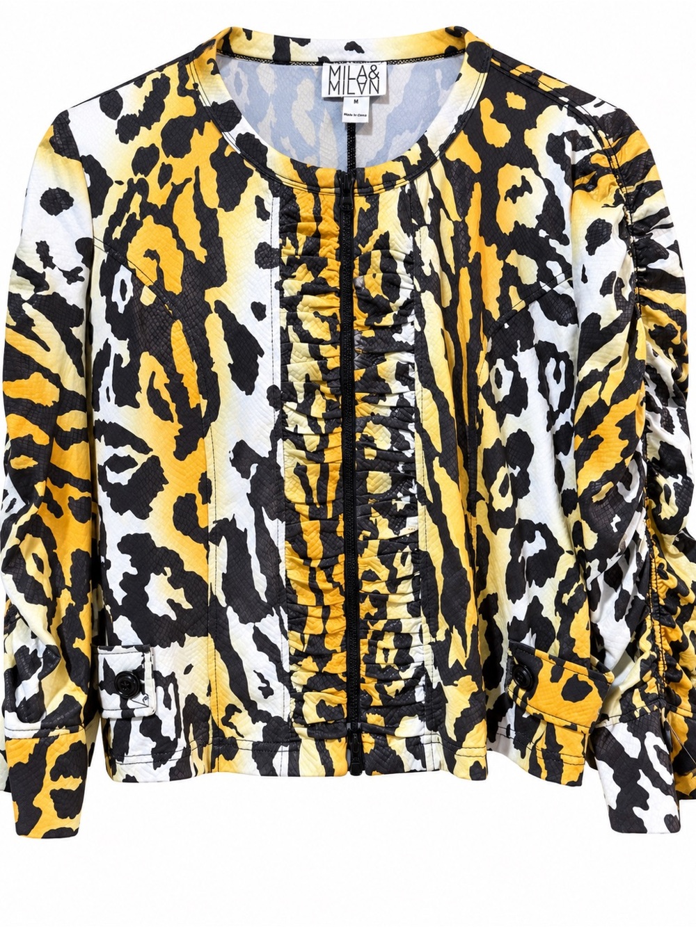 Yellow Black White Animal-Print Jean Jacket